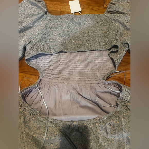 NWT Heyson Maxi Dress‎ Blue Floral Smocked Cottagecore Peasant 1XL Puff Sleeves - Picture 4 of 7